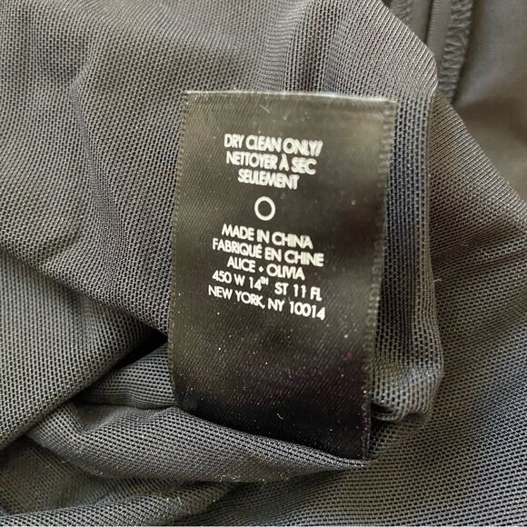 Alice + Olivia Kaine Mesh Insert Asymmetrical Hem Midi Dress Black Size 2 - Picture 12 of 16